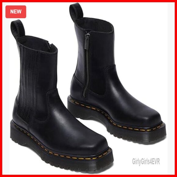 Shoes - Leather Pull-On Ankle Boots with Platform Sole, Elastic Panels